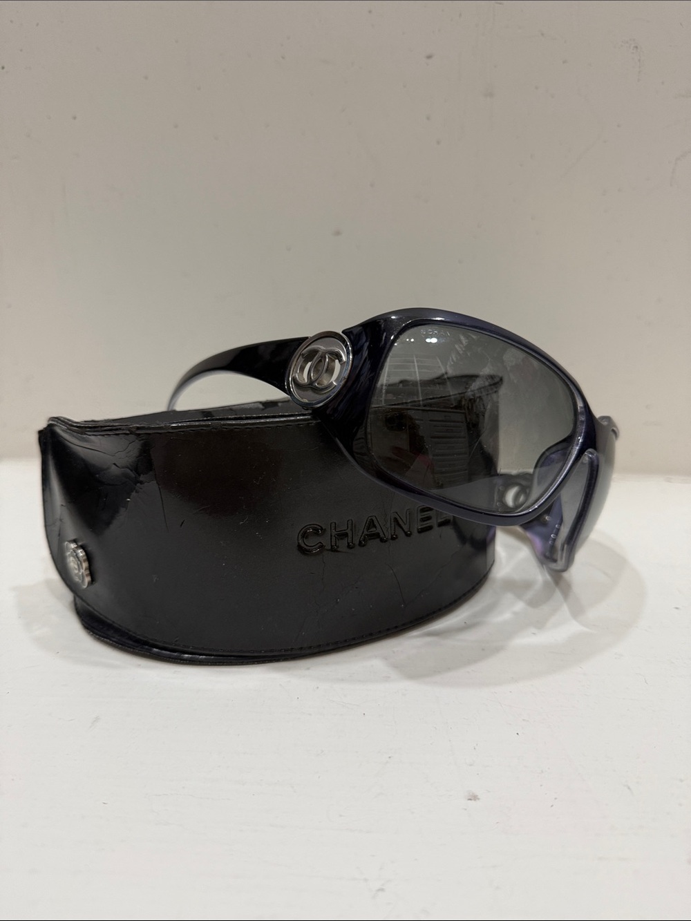 Authentic CHANEL Frame Sunglasses with Silver CC Accent
